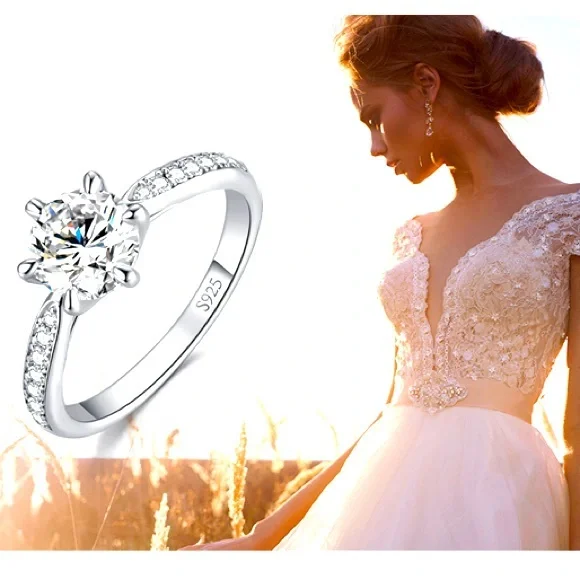 Classic 1.5 CT Moissanite Solitaire Engagement Promise 925 Sterling Silv⦠- Picture 6 of 9